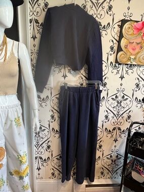 aerie Navy Ribbed Cropped Sweatshirt & Joggers Set